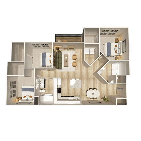 Floor plan for 3 beds, 2 baths, 1275 sqft